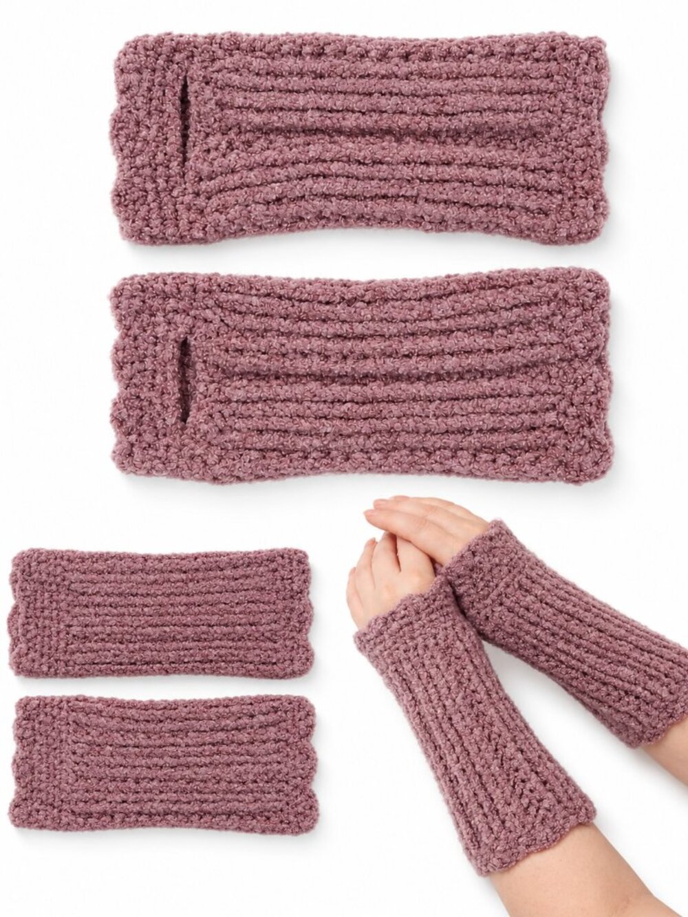 Handmade Crochet Fingerless Gloves Mauve Pink Wrist Warmers 7.5-8"